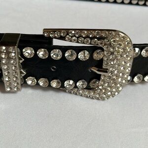 MMS Design Studio size XL black leather & silver rhinestone belt